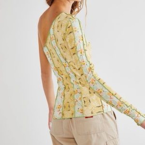 Free People Yellow and Blue One-Shoulder Long Sleeve Top Large - Picture 1 of 7